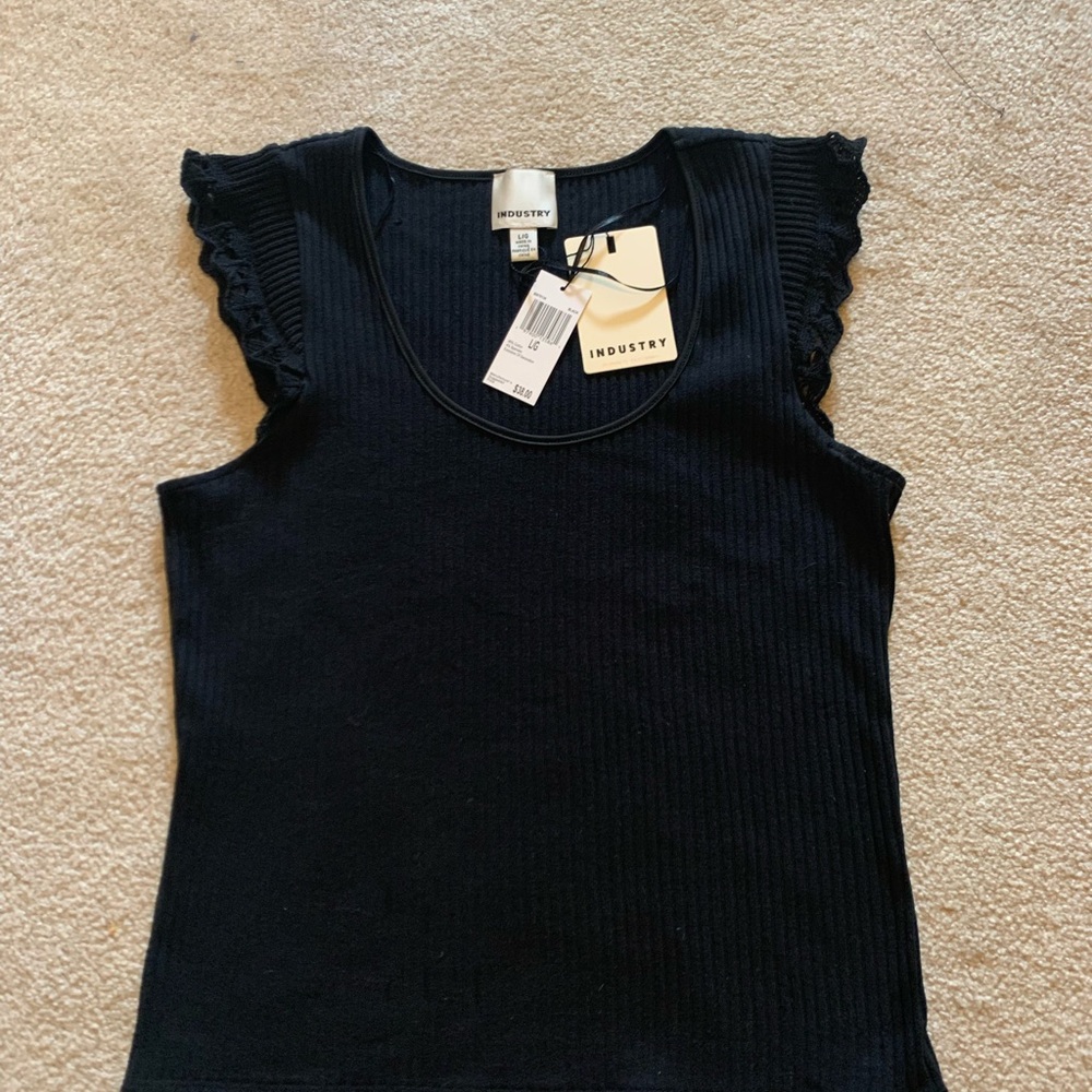Black Ruffled Sleeveless Tank Top